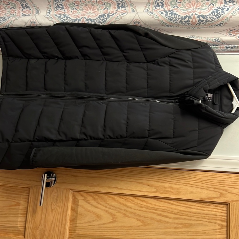 All black knee length coat, women’s size 1x